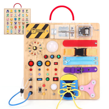 Iabedi Busy Board,Montessori Toys For 1-3 Years Old, Wooden Toddler Toys, Sensory Travel Toys, Ideal Gift For 1+ Year Old Boys (