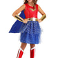 Fun Costumes Girl'S Caped Wonder Woman Costume, Red White & Blue Tutu Dress, Superhero Outfit With Cape & Gold Tiara X-Large