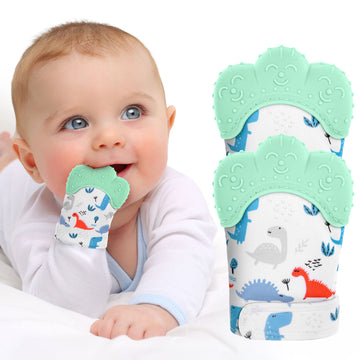 2Pack Silicone Teething Mitt, Soothing Infant Teething Mitten Pain Relief, Prevent Scratches Glove, Safe Silicone Teething Toys 