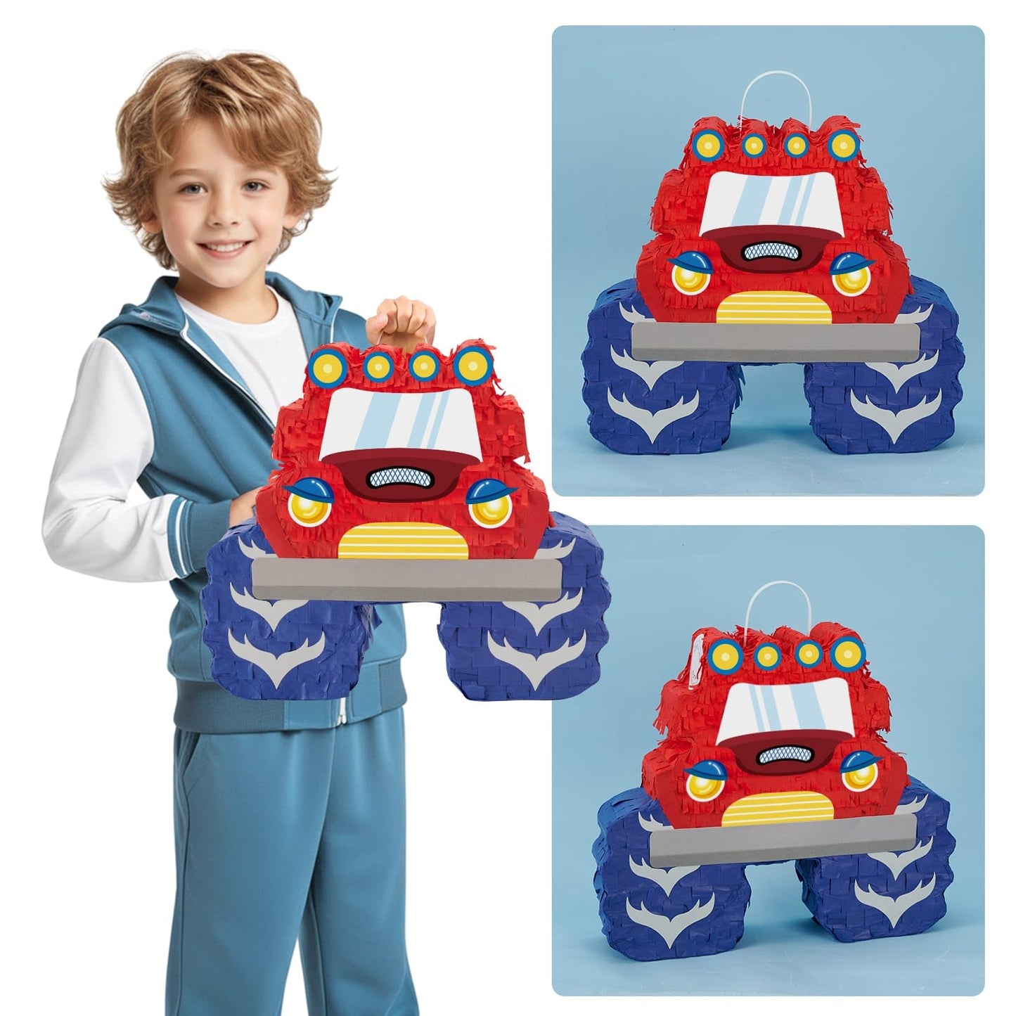 Wernnsai Truck Piñata - Monster Truck Piñata Bundle With Blindfold And Bat For Boys Kids Piñata Theme Party Decoration Supplies Cool Car Piñata For Birthday Party Carnival Celebration Game