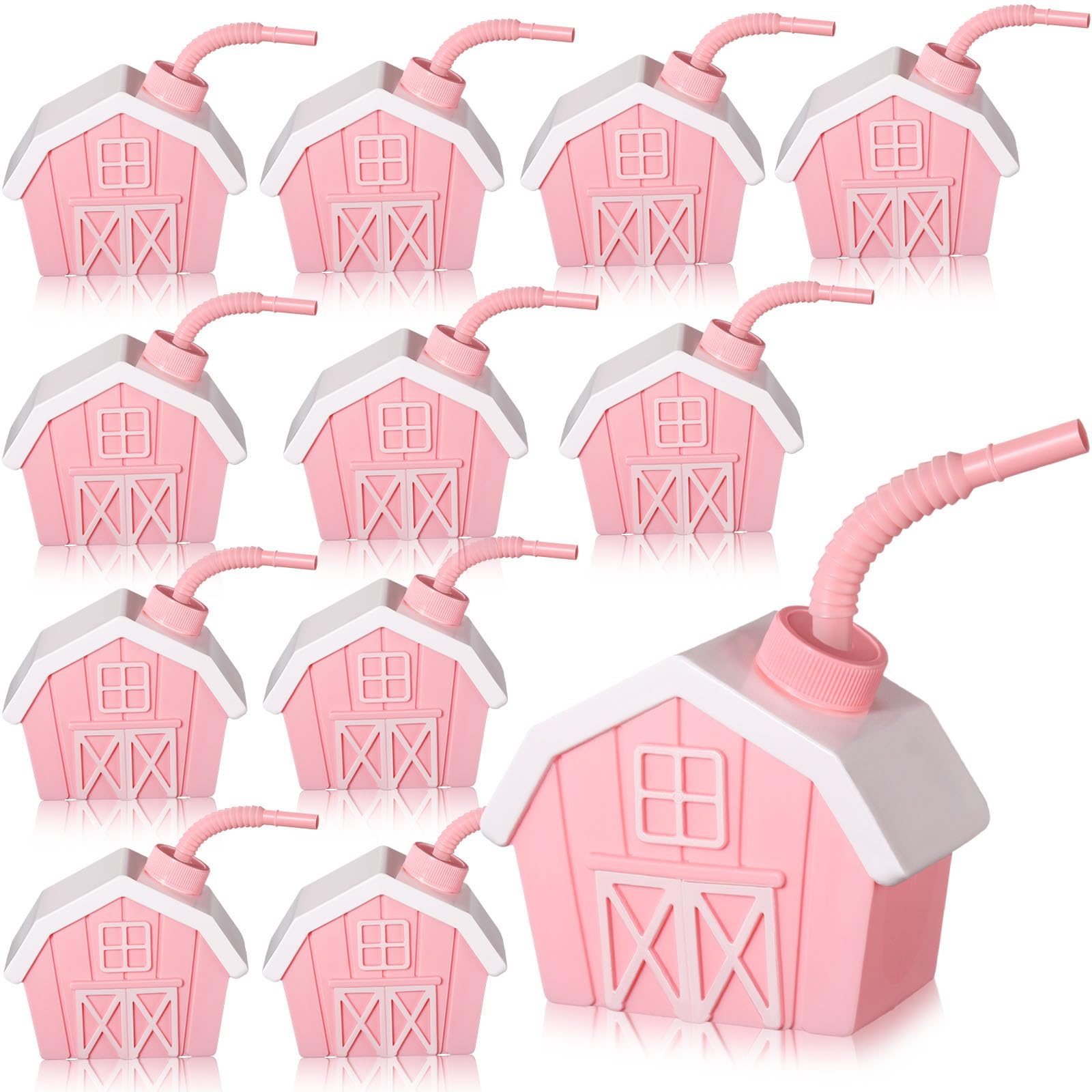Tanlade 12 Pcs Farmhouse Cups with Lids and Straws, 10 oz Toy Farmhouse Cups for Farm Birthday Party, Barnyard Animals Party, Ba