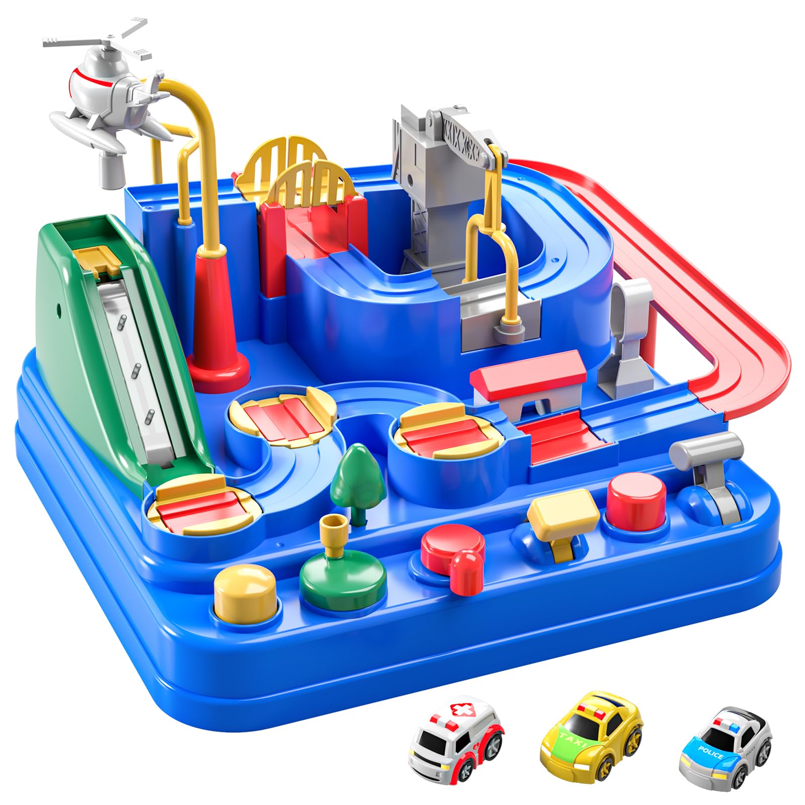 Temi Car Toys For Girls - Race Track For Toddlers 3-7 Years Old, Puzzle Rail Car, City Magnet Toys With 3 Small Cars, Educationa