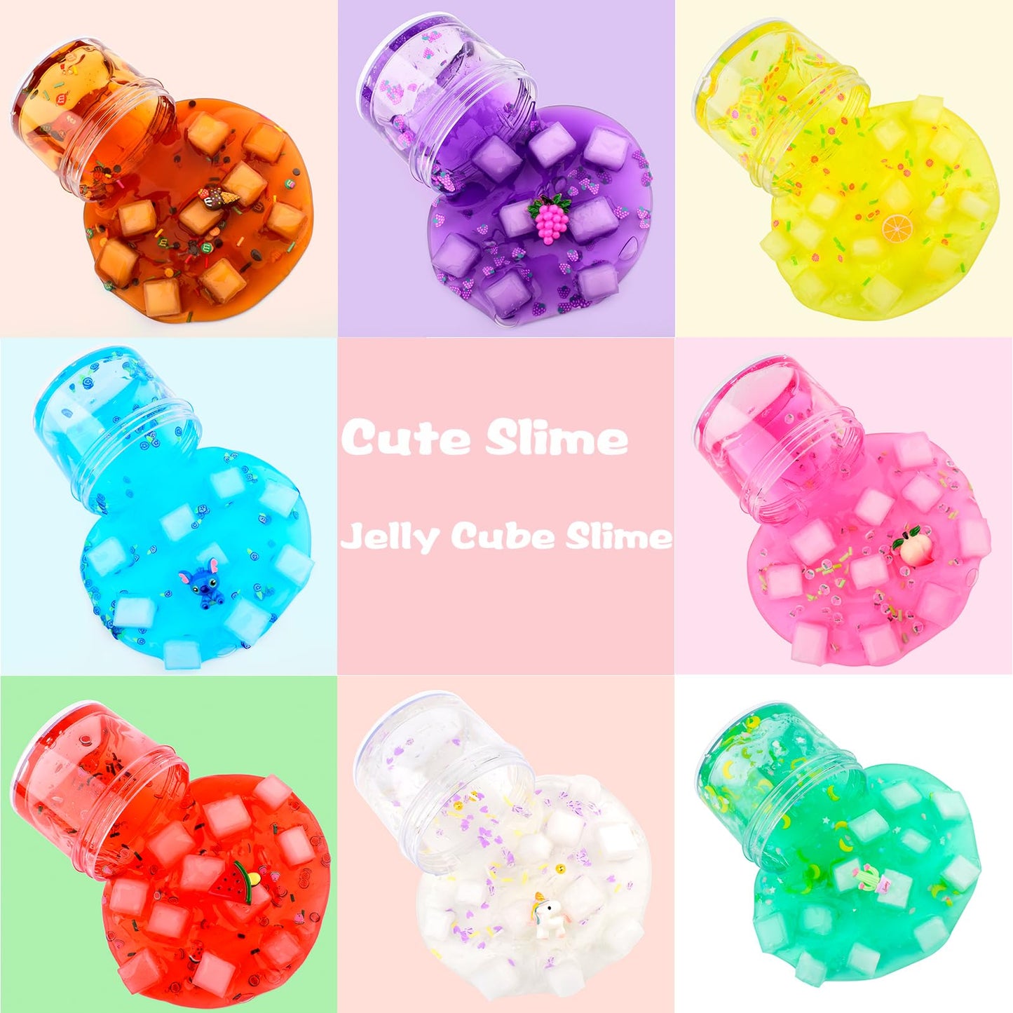 8 Pack Jelly Cube Crunchy Slime Kit, With Peach, Watermelon, Lemon,Blue Clear Slime, Super Soft & Non-Sticky, Diy Crystal Slime Party Favors For Girls Boys