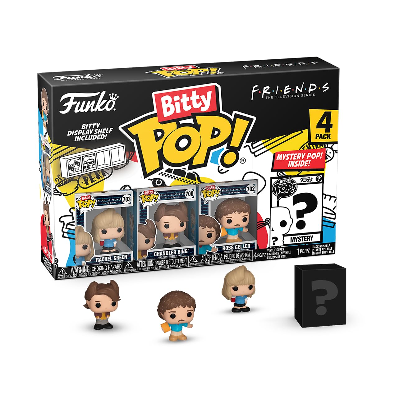 Funko Bitty POP! Friends 80's Rachel 4-Pack Vinyl Collectables, Multicolor, 0.9 Inch - Includes Surprise Mystery Mini Figure and Display Shelf