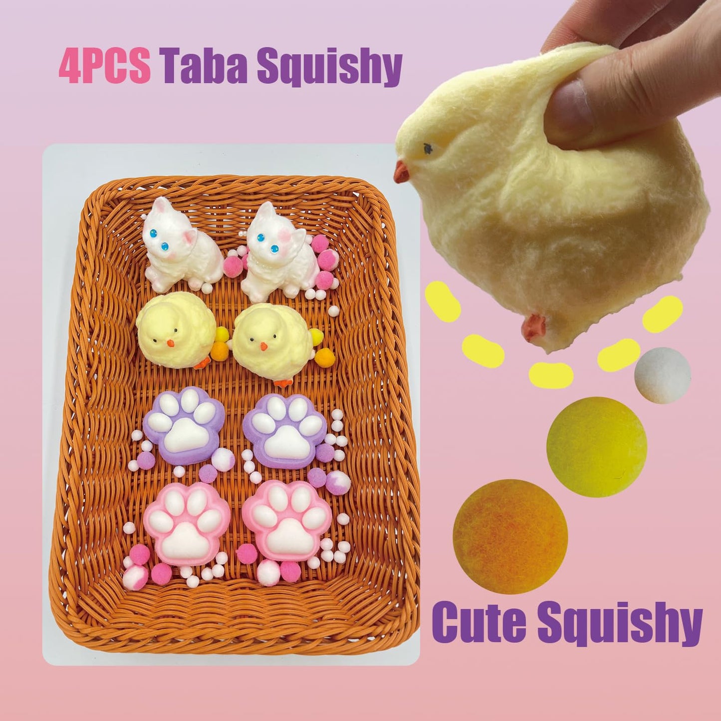Taba-Style Squishy 4-Pack Bundle - Fufu Squishy Toys Set with Chick  Giant Cat & 2 Paw Squishies  Soft Slow-Rise Stress Relief Sensory Toys for Kids mature-themeds Anxiety Relief