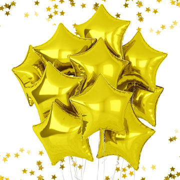 Gold Star Foil Balloons, 18 Inches Star Foil Balloons For Helium, 10 Pcs Gold Helium Birthday Balloons, Graduations Balloons Foi