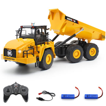 Fistone Remote Control Dump Truck Toy, 11 Channel 2 Batteries Remote Control Construction Toy Vehicles with Lights/Sounds, RC Du