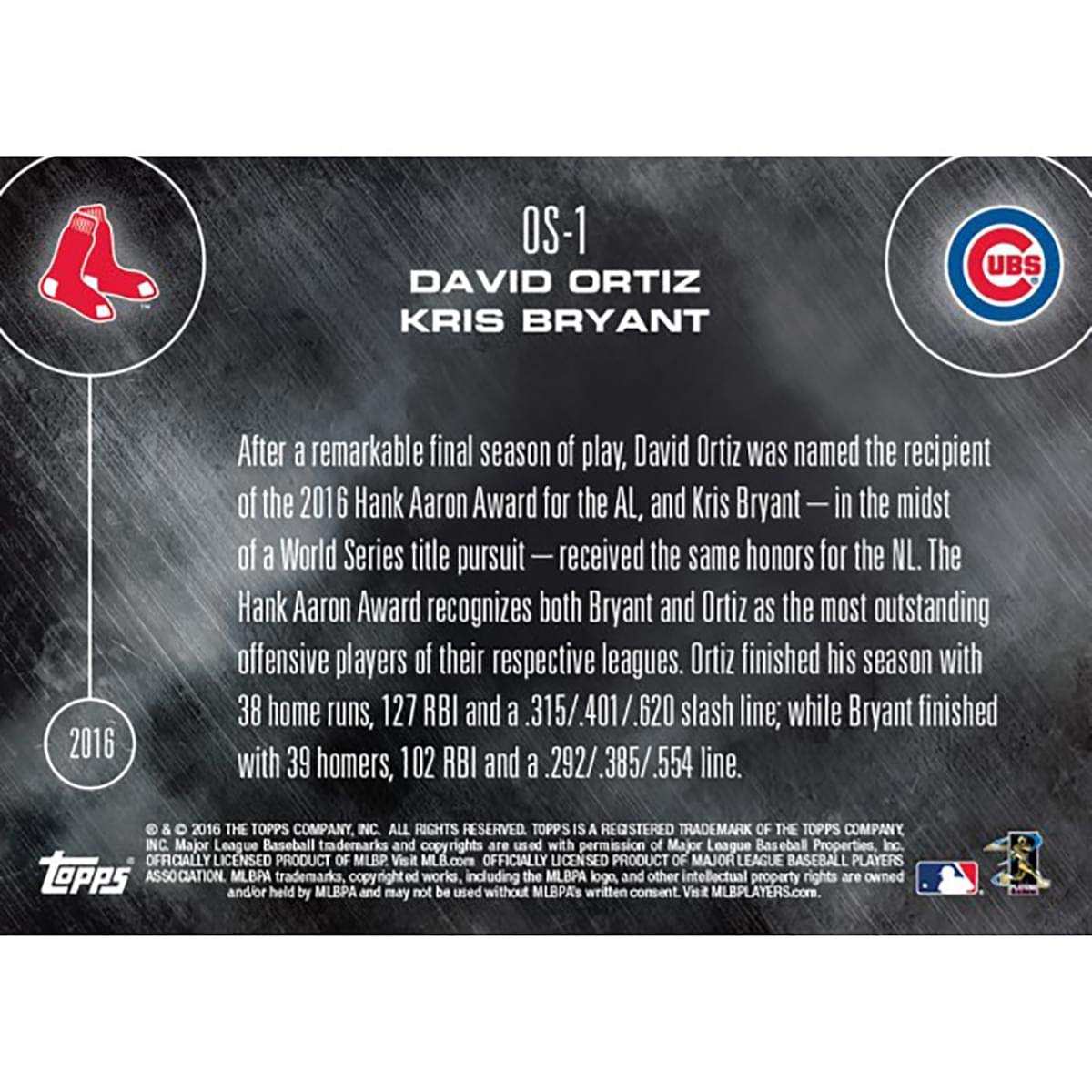 Mlb Chicago Cubs David Ortiz/Kris Bryant Os-1 2016 Topps Now Trading Card