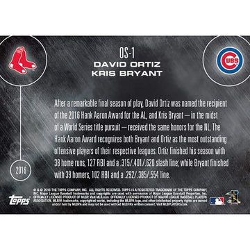 Mlb Chicago Cubs David Ortiz/Kris Bryant Os-1 2016 Topps Now Trading Card