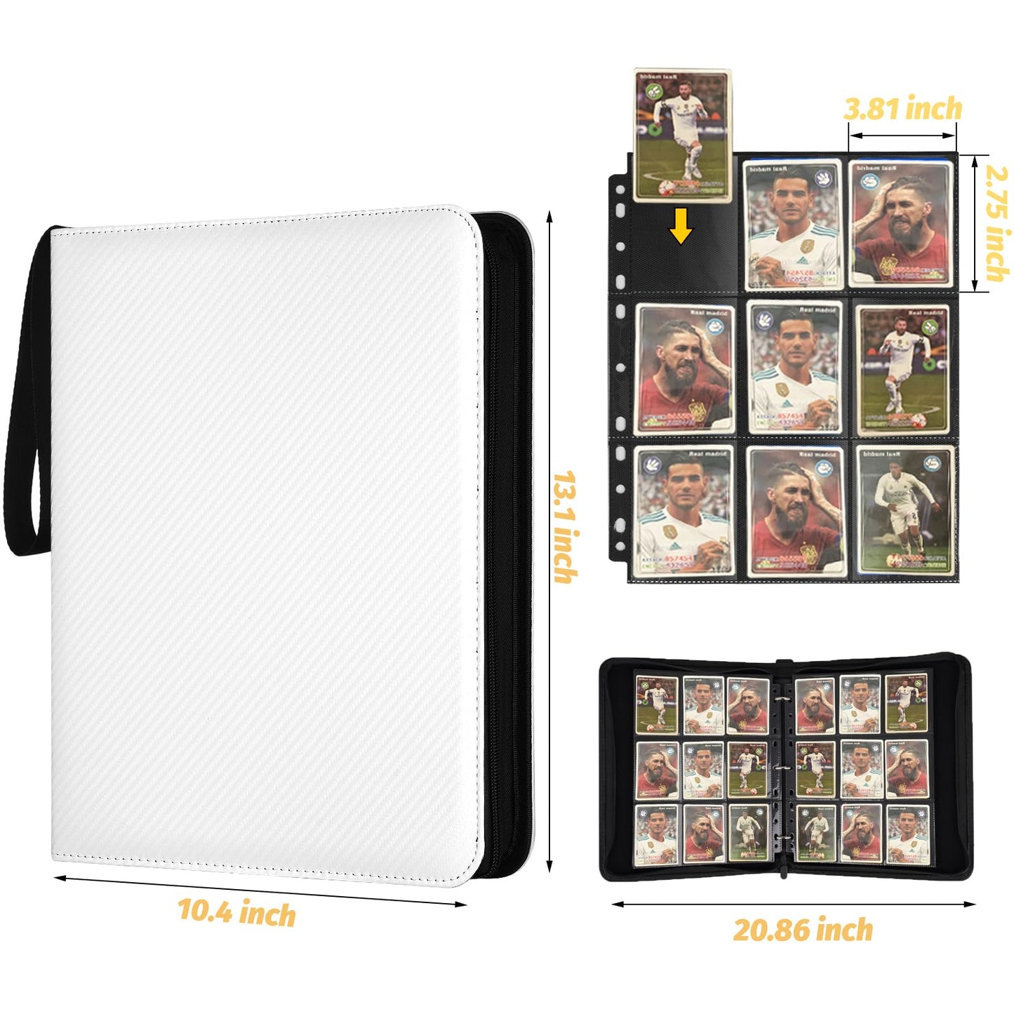 GERMUN 9 Pocket Card Binder  enhanced Zip Trading Card Binder  720 Double Sided Pocket PU Card Collection Binder  Collector Card Album  Card Folder for MTG  TCG  Sports Cards  Game Cards (White)
