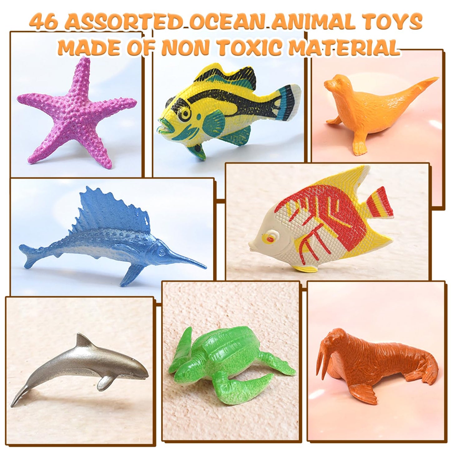 Fxmhehbb 46 Pack Mini Ocean Sea Animals Toys, Assorted Vinyl Plastic Ocean Animal Figures Sea Creatures Toys For Kids Party Favo