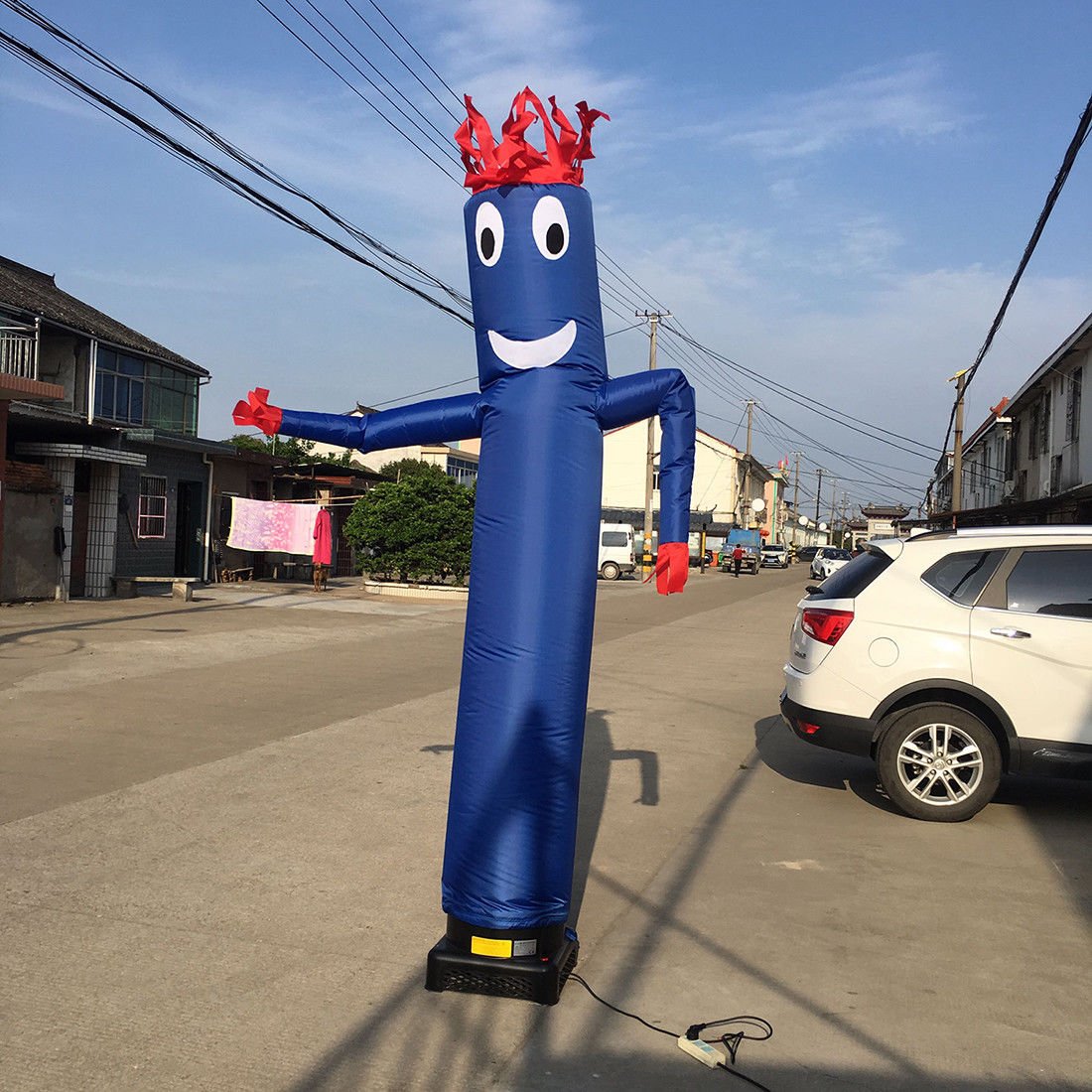 HI SUYI 20ft Inflatable Tube Man - Waving Arm Fly Puppet, Blue, High Strength Nylon for Business & Events, Designed for 18" Blower