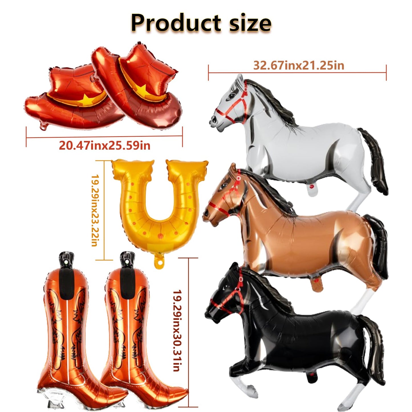 8Pcs Western Party Decorations Foil Balloons With Cowgirl Hat Balloons Boot, Horse Balloons And A U-Shaped Foil Balloon For Western Cowboy Rodeo Birthday Party Bachelor Party Wedding Decor Supplies