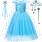 Itvti Little Girl Princess Dress Halloween Carnival Cosplay Costume With Accessories Blue, 5-6 Years (Tag 130)