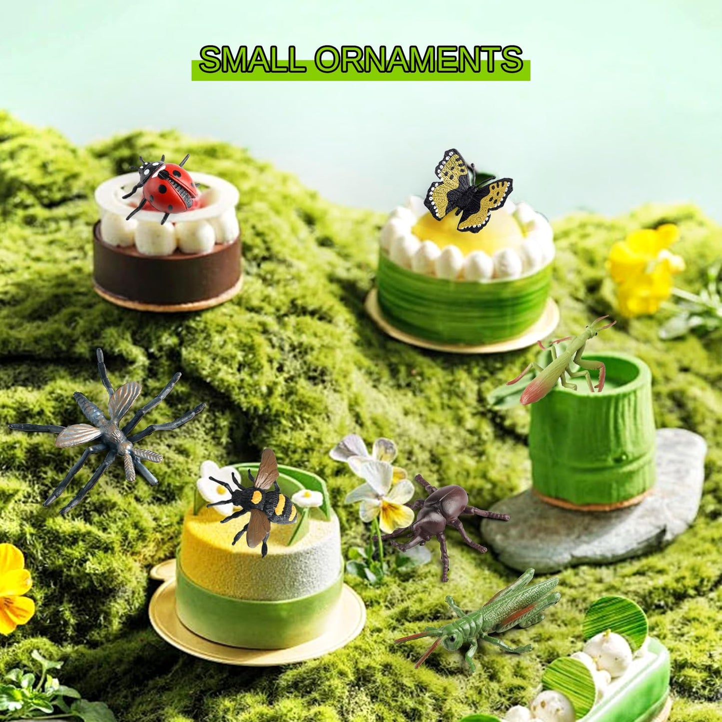 Insect Plant Figures Toys 20Pcs, Realistic Plastic Bugs Flower Figurines With Ladybug Bee Butterfly Ant Cricket Mantis Scorpion