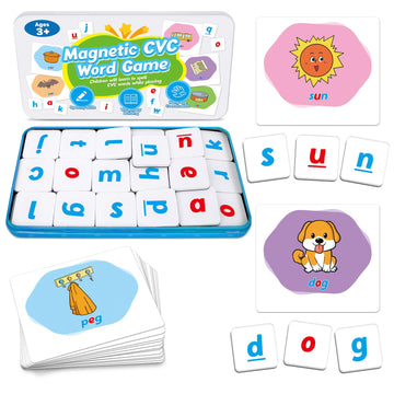 Zazopup CVC Word Games,Magnetic Letters & CVC Flash Cards,Phonics Games,Alphabet ABC Toys,Refrigerator Fridge Magnets for Kids T