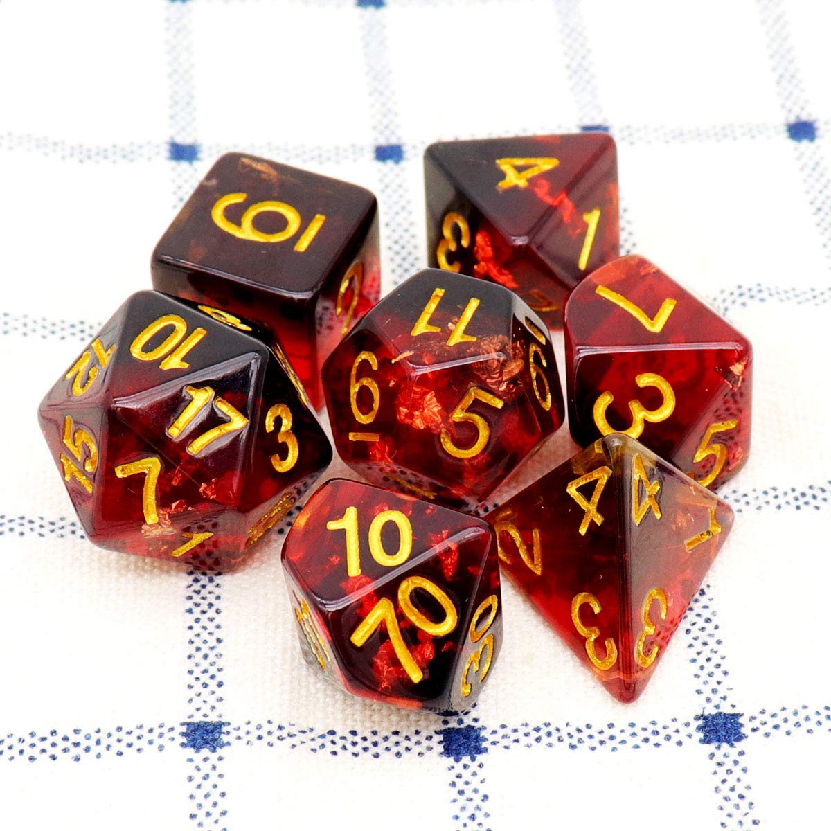 Haxtec DND Dice Set 7PCS Polyhedral D&D Dice for Roleplaying Dice Games as Dungeons and Dragons (Black Red Gold Foil)