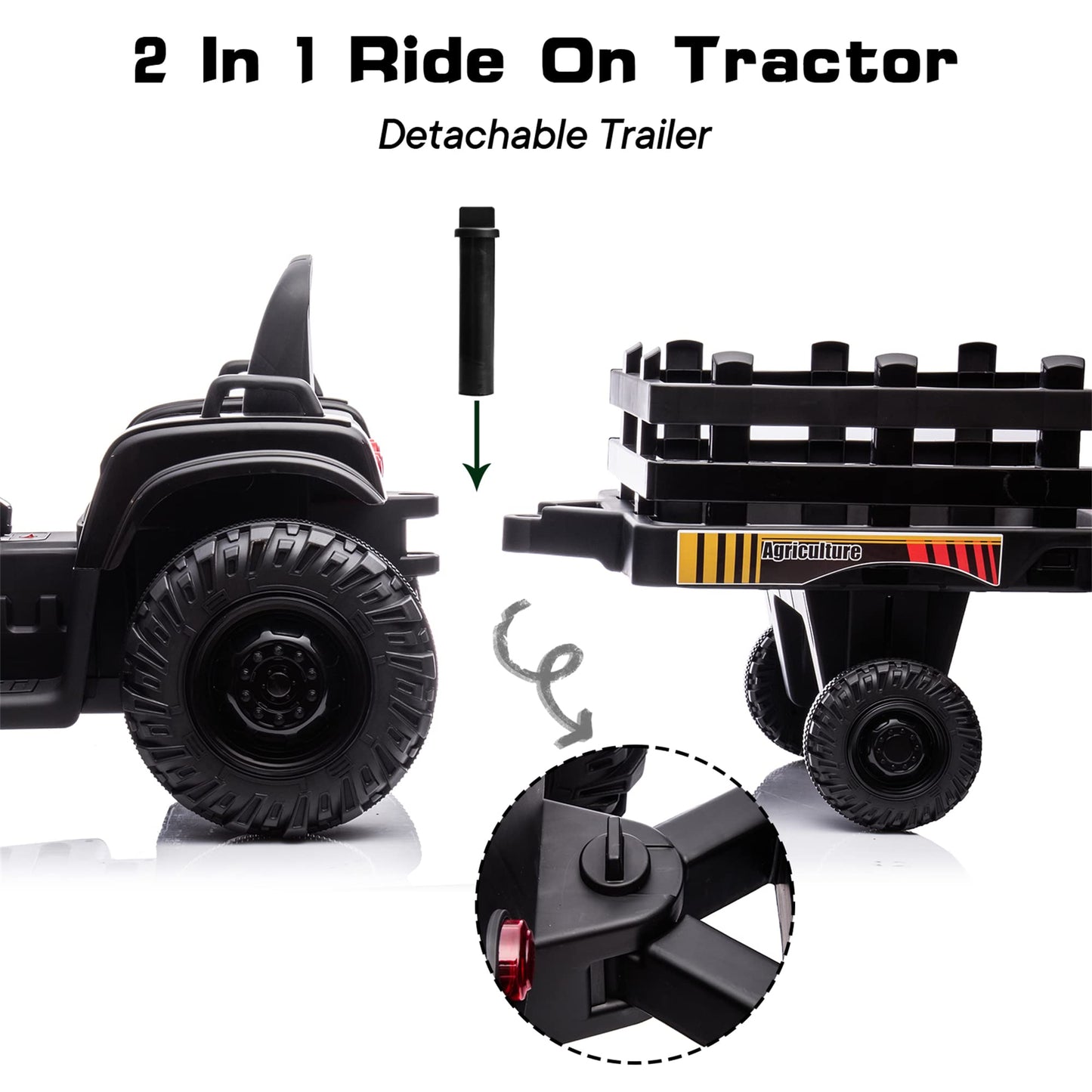 Hikiddo 24V 9Ah Ride-On Tractor for Big Kids, 400W Electric Vehicle with Remote Control - Black