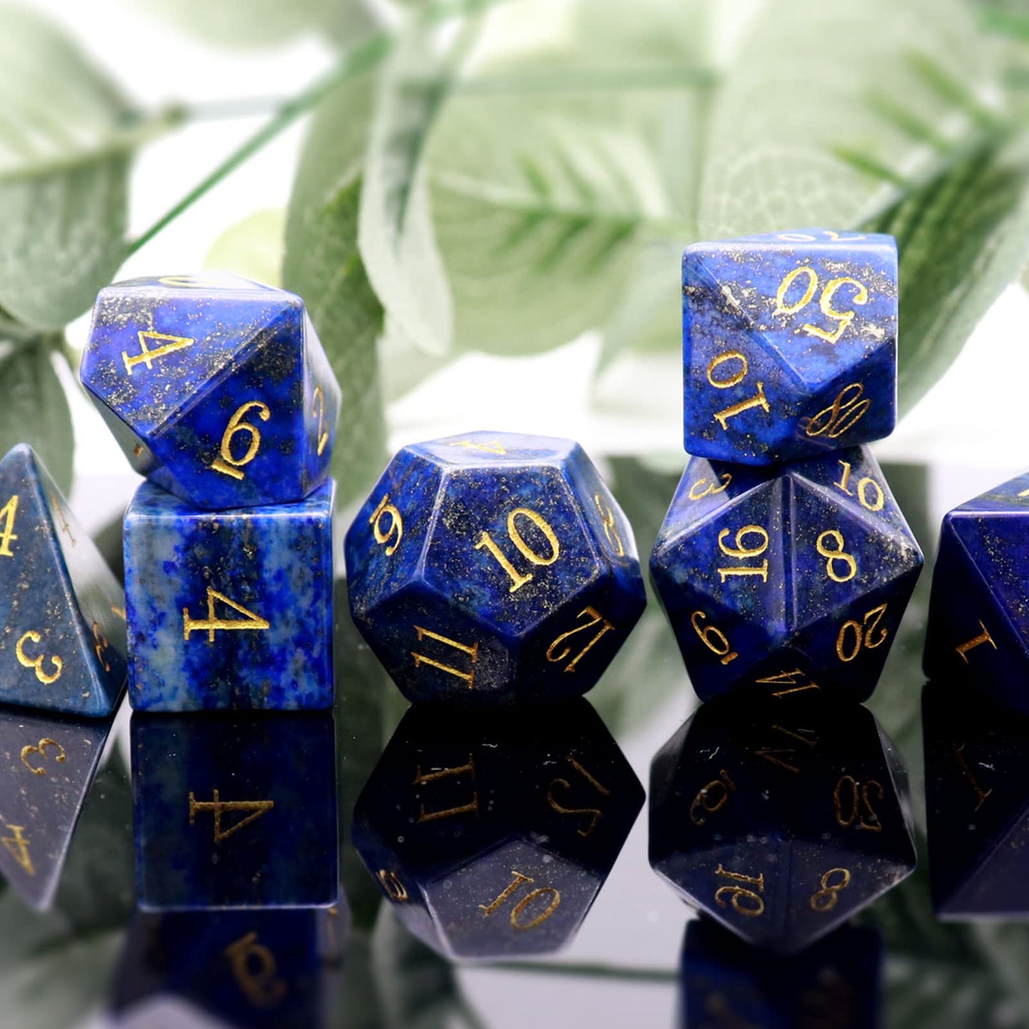 Haxtec Gemstone DND Dice Lapis Lazuli Dice Set with Dice Case Natural Gem Stone RPG Dice D&D Dungeons and Dragons TTRPG Gift