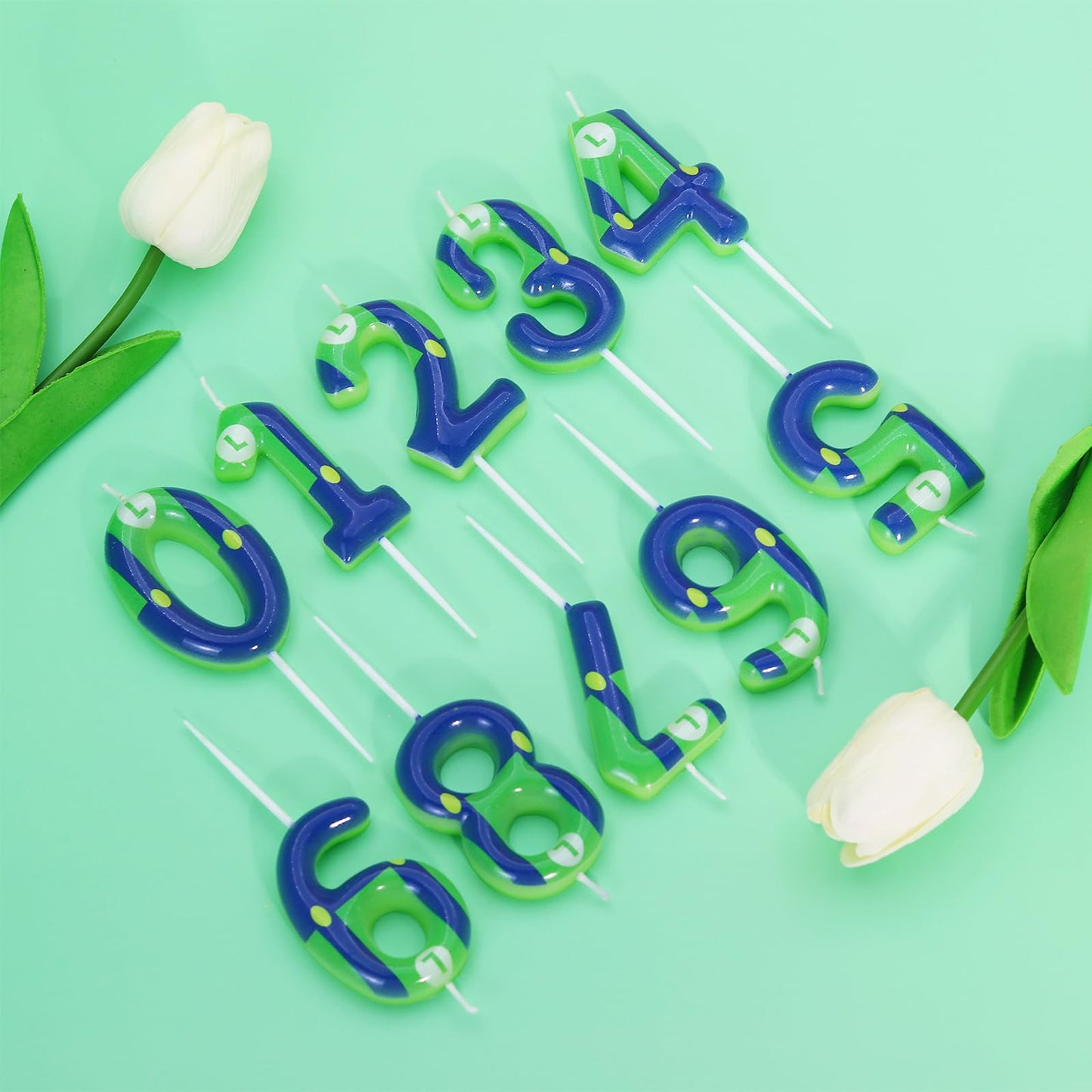 Green Blue 9th Birthday Candle for Boys Girls - Luigi Birthday Party Cake Decorations, Number 9 Cake Topper, Cartoon Game Themed