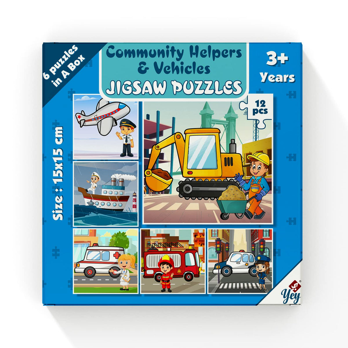 Yey 6 In 1 Community Helpers And Their Vehicles Jigsaw Puzzles For Kids/Fireman, Police, Doctor, Construction Worker, Pilot And 