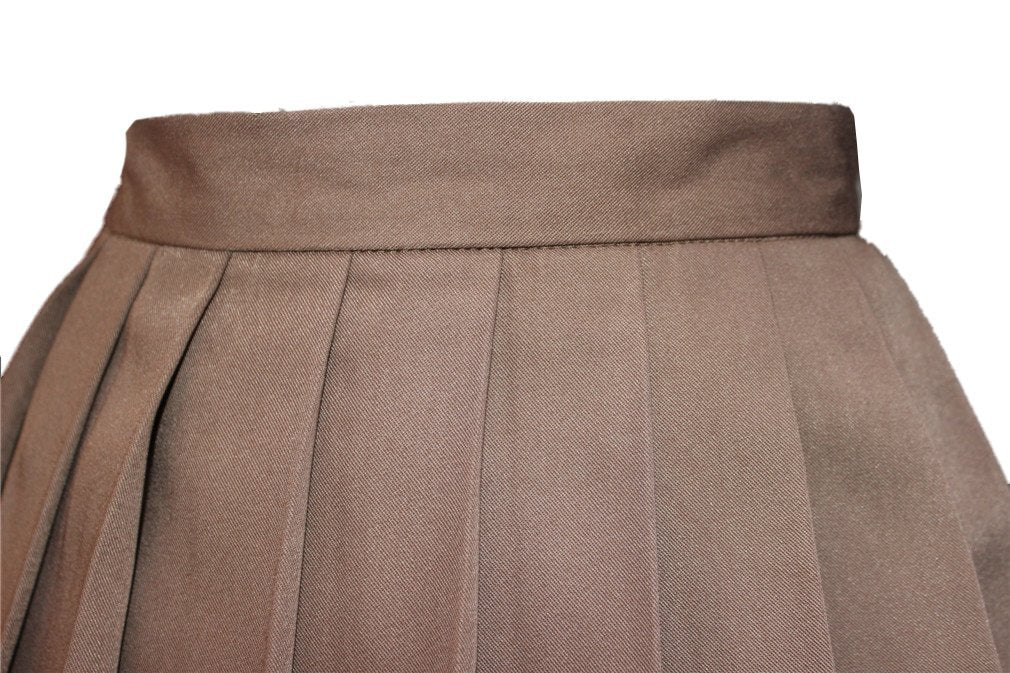 Beautifulfashionlife Womens School Uniform High Waist Flat Pleated Skirts (3XL,Dark Brown)