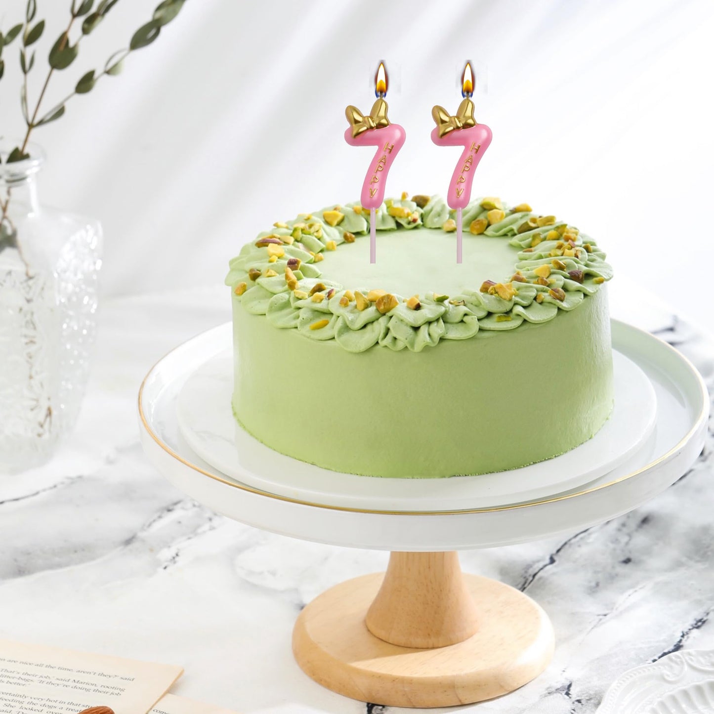 AOOLADA 77th Birthday Candles, Pink 77 Year Old Number Birthday Candles, Happy Birthday Party Decorations Cake Topper Gifts for