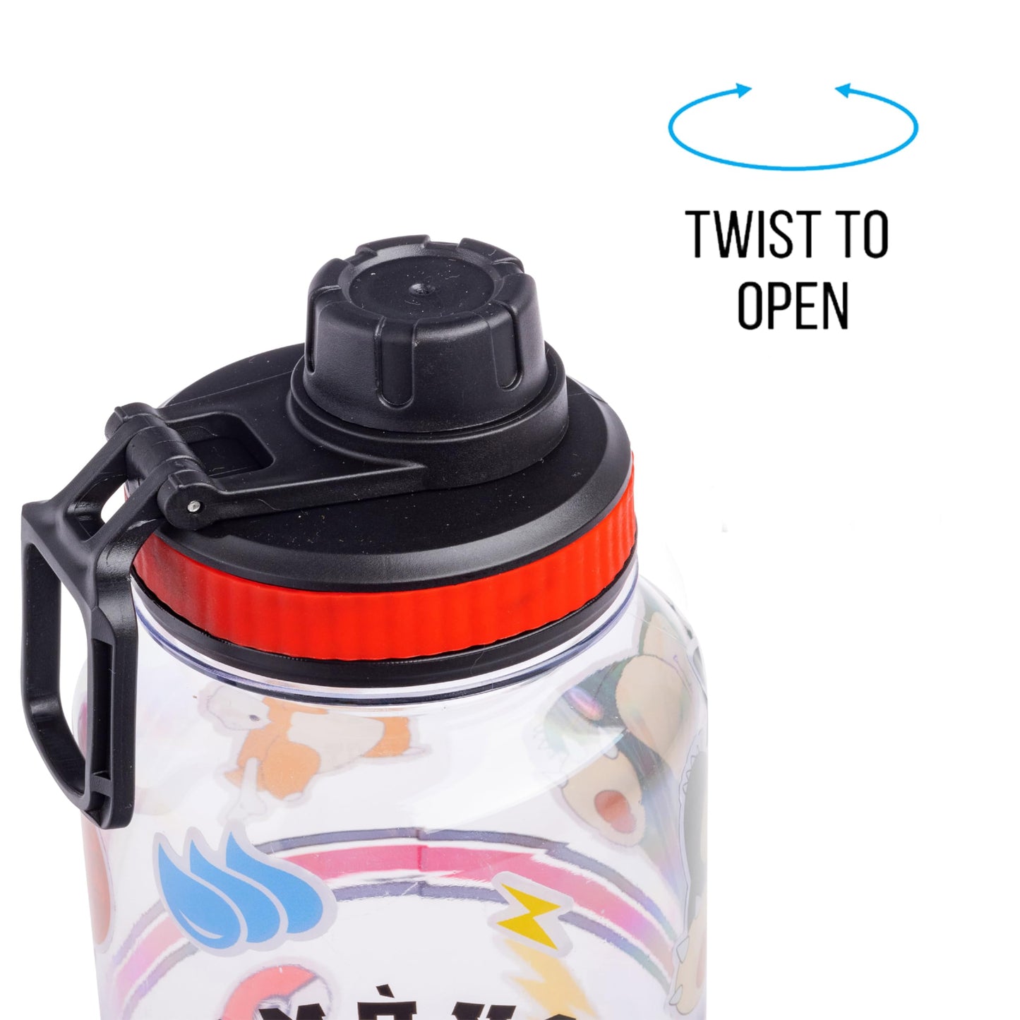 Silver Buffalo 32 oz Plastic Water Bottle - Pokemon Trainer Icons with Stickers, Model PK1515L5