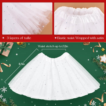 Lainlight Christmas White Tutu For Girls 3 Layered Princess Sparkly Tulle Tutu Skirt Set With Snowflake Headband For Party Dress