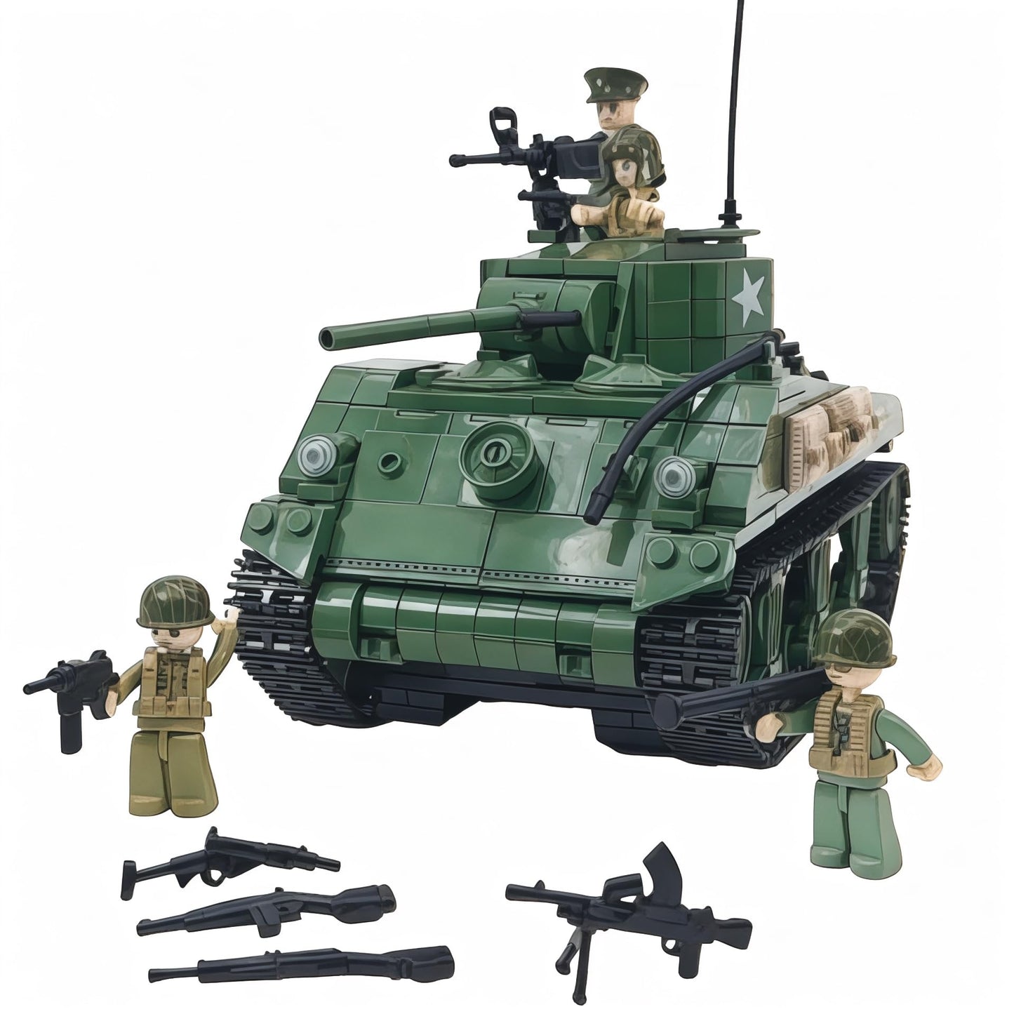 General Jim's 726-Piece M4A1 Sherman Tank Building Block Set - Detailed World War II Model with Rotating Turret  Printed Instructions  Compatible with Major Brands