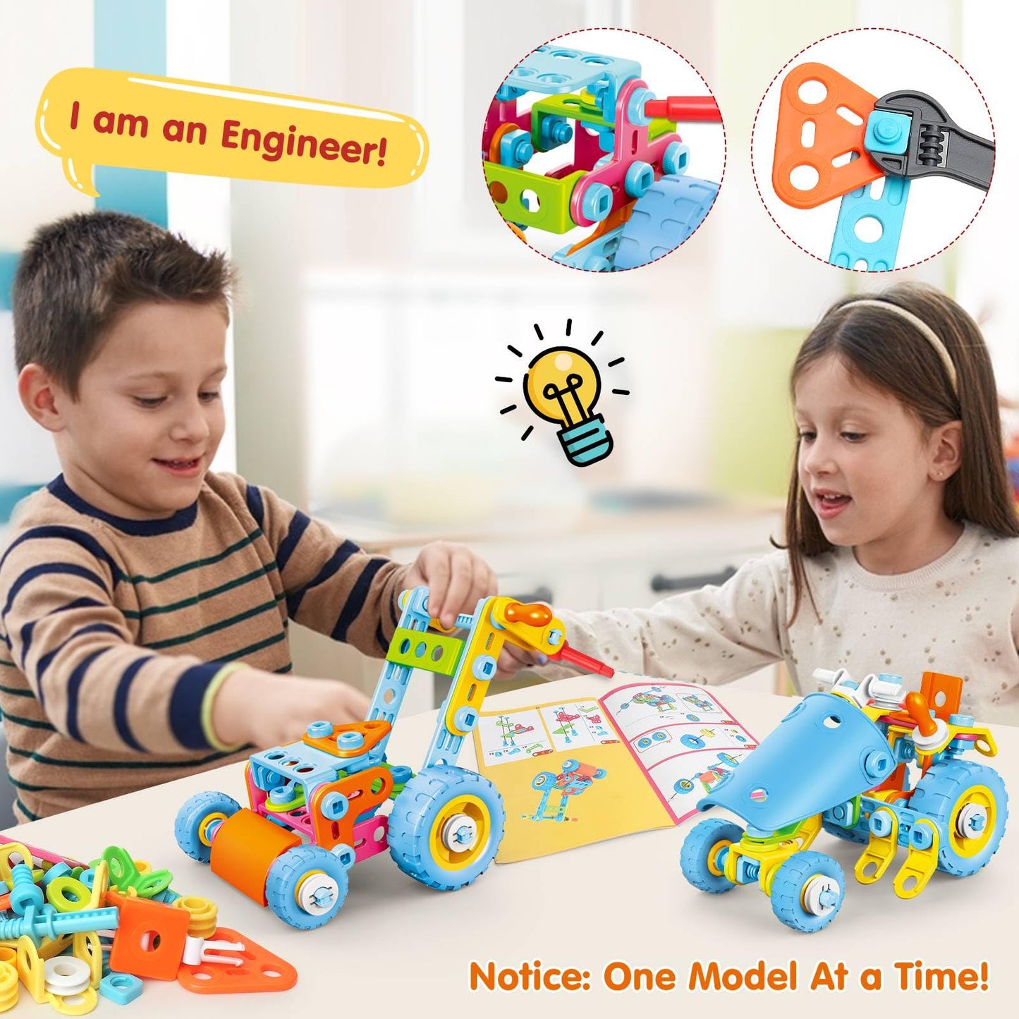 Moontoy Stem Toys For 3 4 5 6 7 8+ Year Old Boy Easter Gifts Easter Basket Stuffers, Toddler 3-5 Block Stem Kits Building Toys For Kids Ages 4-8 5-7 6-8 4-6 8-12 Erector Set Creative Activities 118Pcs