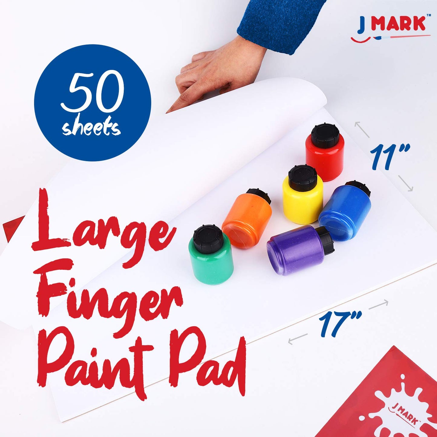 J MARK Complete Toddler Washable Finger Paint Set, Sponge Painting Tools, Large Finger Paint Pad, Tempera Finger Paints, Smock a