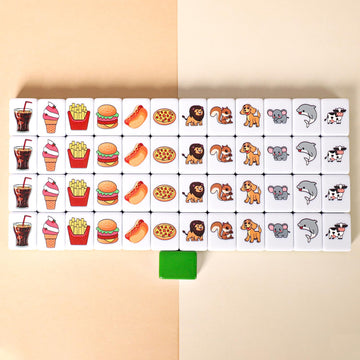 Gracias 2 Players Mahjong Block Set, Mahjong Tile Game With 49 Premium Green Tiles(30Mm) Animal And Food Pattern, Portable Mahjo