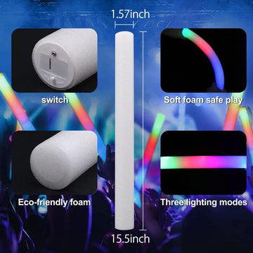 Glow Sticks Bulk, 100 Pcs Led Foam Glow Sticks, Christmas Party Favors With 3 Modes Colorful Flashing, Glow In The Dark Party Su