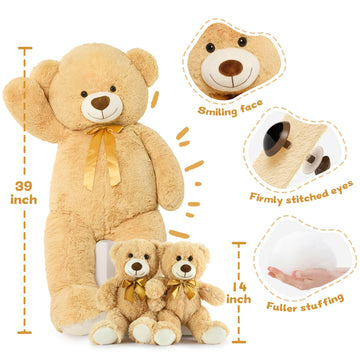 Morismos 39' Giant Teddy Bears With Babies, Large Mom And 2 Baby Bears For Baby Shower, Big Bear Stuffed Plush For Christmas, Valentine'S Day