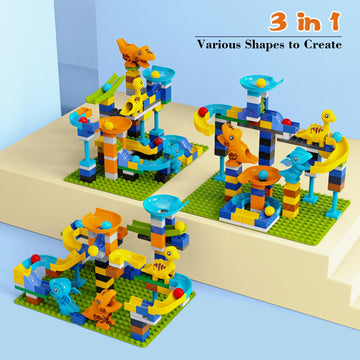 Anpcso Marble Run Building Blocks, Dinosaurs Marble Track Toy Classic Large Bricks for 3 4 5 6 7 + Year Old Boys Girls Kids, Bri