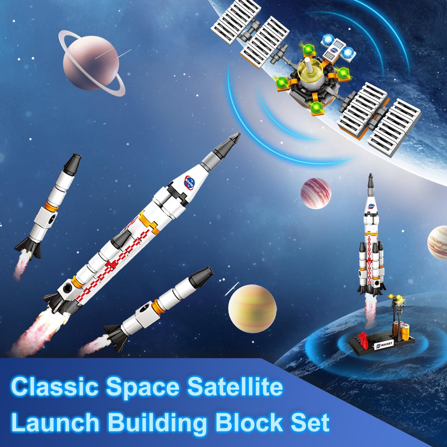 Space Exploration Shuttle Toys For Boys, Stem Aerospace Building Kit Toy With Rocket, Space Shuttle, Moon Buggy And Satellite, B