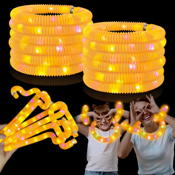 Light Up Glow Necklaces Bracelets Party Favors Accessories For Toddlers, 12 Pcs Orange Glow Sticks Pop Tubes For Kids, Glow Birt