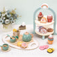 Atoylink Wooden Tea Party Set for Little Girls 28 Pcs Toddler Tea Set with Cupcake Stand & Food Pretend Play Accessories Kids Ki