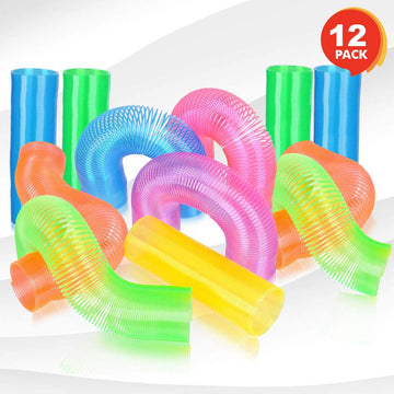 Artcreativity Extra-Long Neon Mini Coil Springs- 12 Pack- 4 Inch Colorful Plastic Coil Spring Set- Fun Birthday Party Favors For