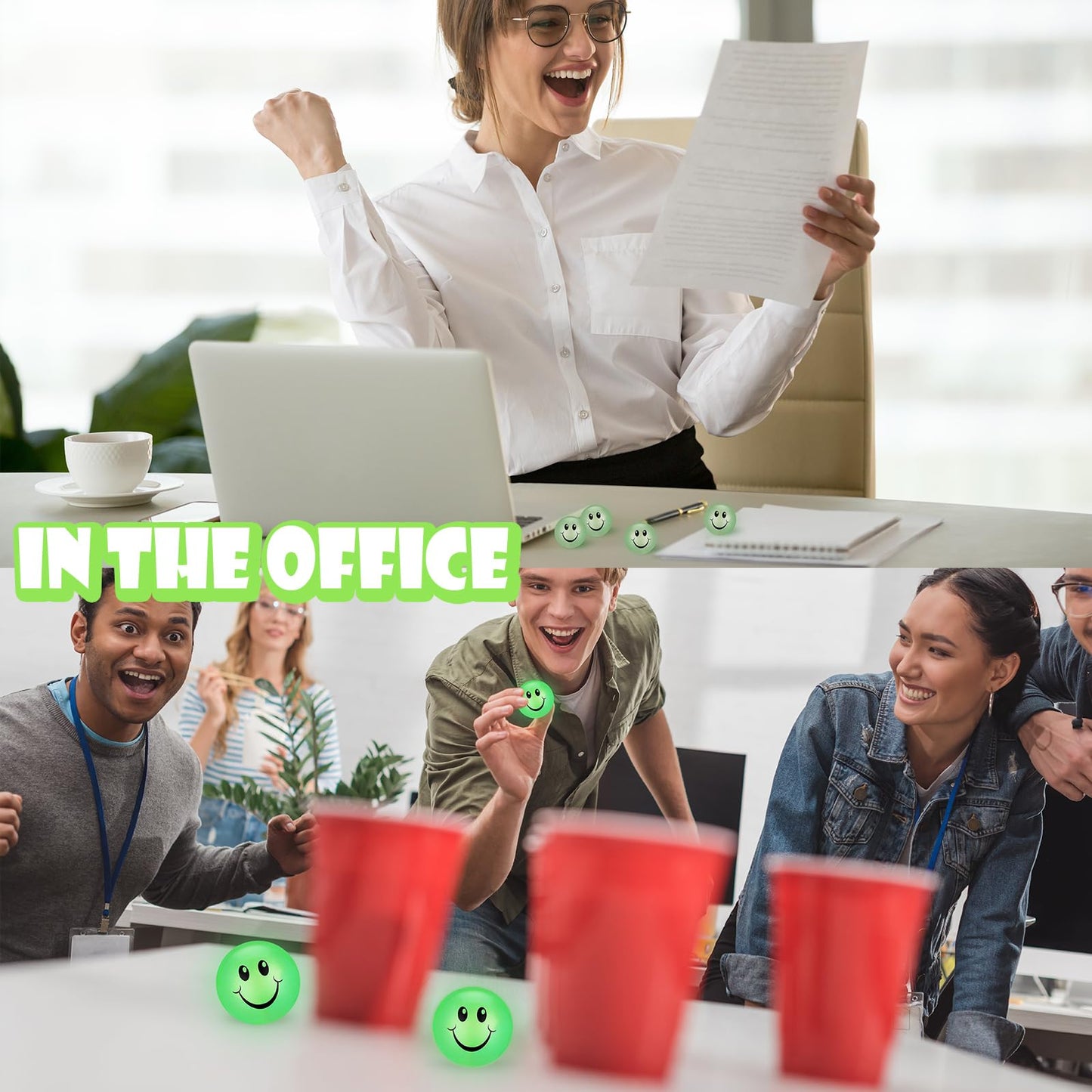 Kasyat 24 Pcs Glow in The Dark Smile Face Bouncing Balls, Mini High Bounce Bouncy Balls for Teens, Glowing Halloween Birthday Pa