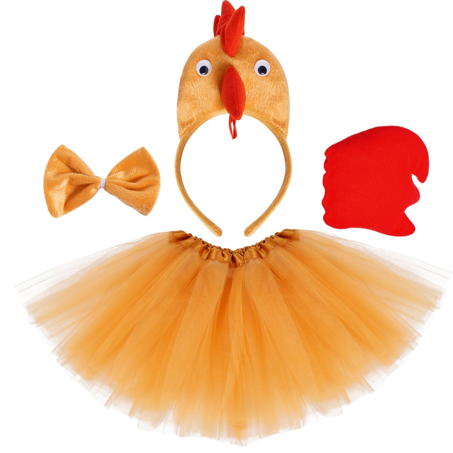 Jmkcoz Chicken 3D Animal Costume 3D Chick Headband Bowtie Tail Tutu Set For Halloween Christmas Cosplay Party (Khaki)