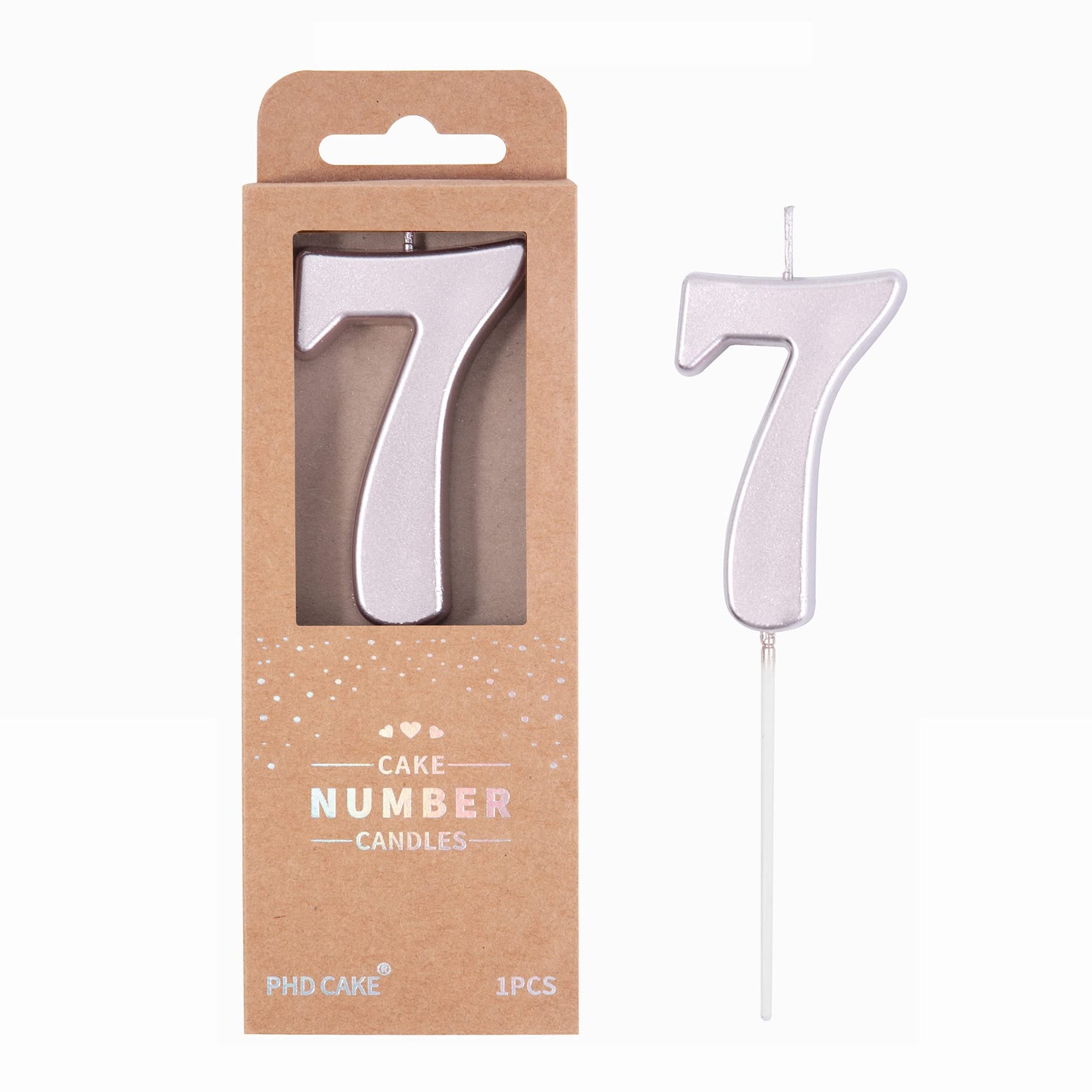 PHD CAKE 2.76 Inch Modern Rose Gold 7 Birthday Candles, Cake Number Candles for Party Celebration