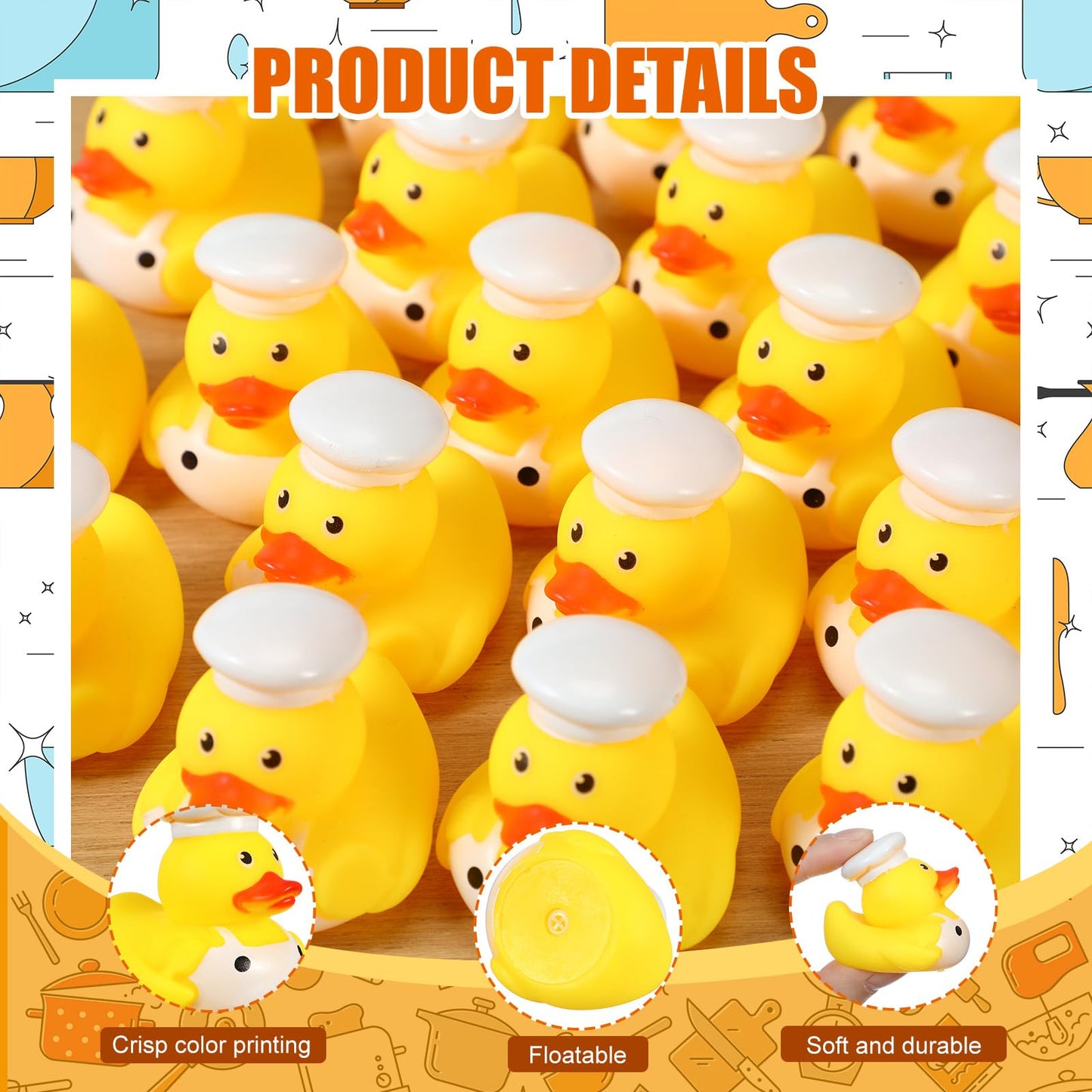 Sotiff 24 Pcs Rubber Ducks 2 Inch Cool Rubber Ducky Bath for Party Favors Birthday Party Gifts Beach Summer Bath Tub Pool (Chef
