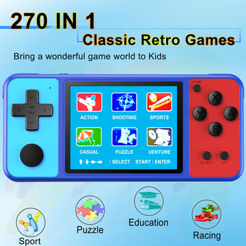 Beico Handheld Game For Kids, 3.0'' Large Screen Built In 270 Classic Retro Video Games Seniors Electronic Games Player Boys Gir