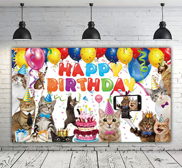 6 X 3.6Ft Cat Happy Birthday Backdrop Cat Birthday Sign Banner Kitties Birthday Party Supplies Decoration Pet Cat Paw Theme Birt