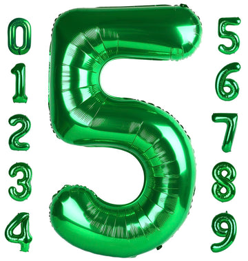 Dark Green Number 5 Balloon 40 Inch For Boy Girl Birthday Party Decorations, Five Year Old Balloon Decorations, 5 15 Number Ball