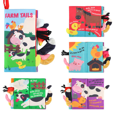 Beiens Baby Books Toys, Touch And Feel Crinkle Cloth Books For Babies, Infants & Toddler, Early Development Interactive Car & Stroller Soft Toys For Boys & Girls (Farm Tails-1 Book)