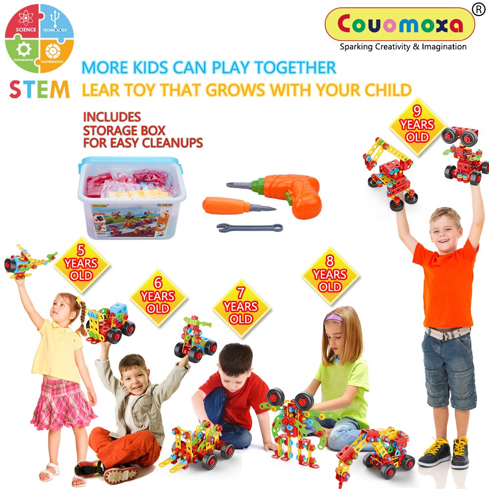 Couomoxa Building Toys, 404 Pieces Stem Toys Kit Creative Construction Engineering Learning Set For 5, 6, 7, 8+ Year Old Boys&Girls Best Toy Gift For Kids |Take-A-Part Building Blocks