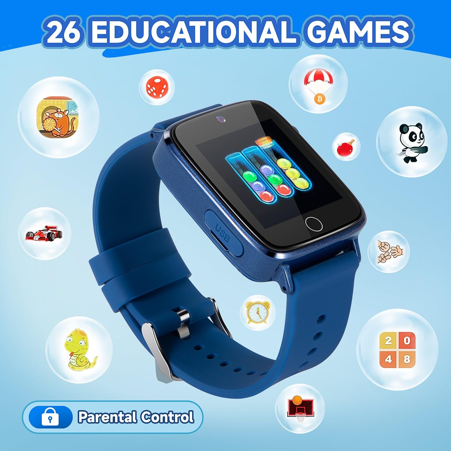 Kids Watch Boys Toys With 26 Games, Zuodun Touch Screen Camera Smart Watch For Kids Age 4-12, Pedometer, Flashlight, Alarm Clock